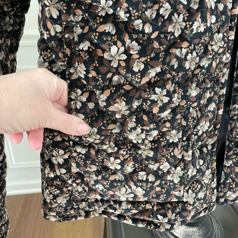 Vintage 70s Cottagecore Quilted Band Collar Jacket Brown Velveteen Floral S - Picture 6 of 10